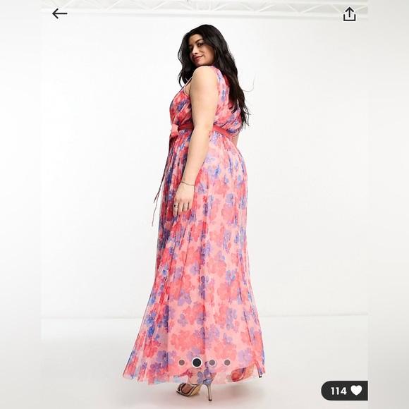 Anaya Plus wrap front tulle maxi dress in multi floral - Picture 2 of 8